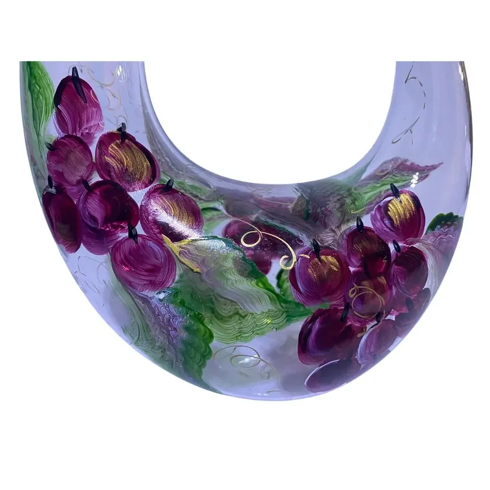Hand Painted Floral Wine Decanter by NEX Glass Artist Signed 13 Inch Tall